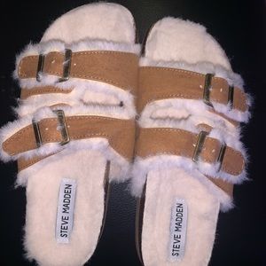 Steve Madden faux fur slides